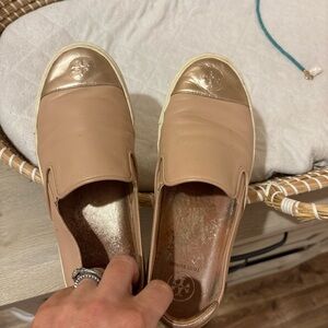 Tory Burch Women's Tan and Gold Slip-On Loafers